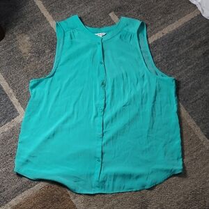 American Eagle Outfitters Turquoise Sleeveless Button-Down Top